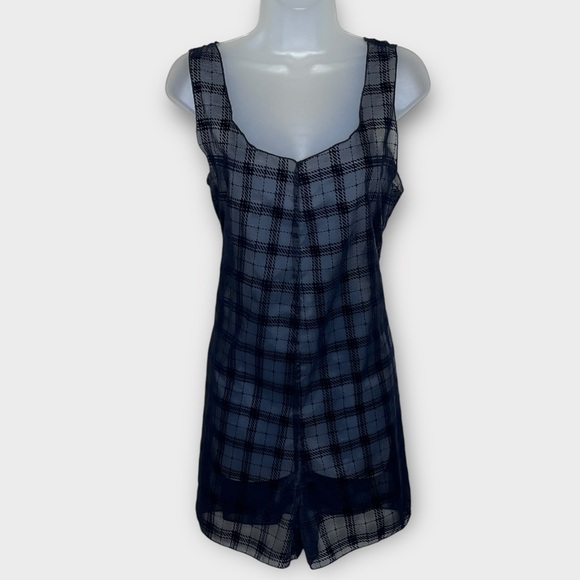 MOSSIMO Vintage Black Sheer & Velvet Plaid Shorts Romper size large - Picture 2 of 4